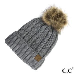 C.C Pom Fuzzy Lined Beanie Grey